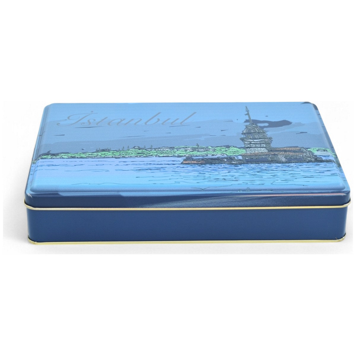 Custom Printed 170x260x45 mm Matte Dark Blue Rectangular Tin Box