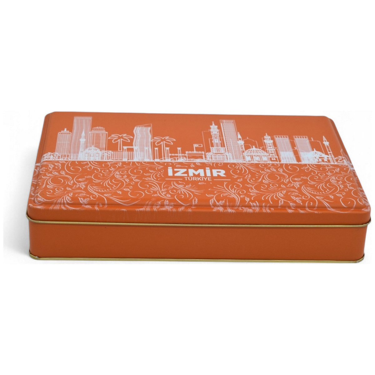 Custom Printed 170x260x45 mm Matte Orange Rectangular Tin Box