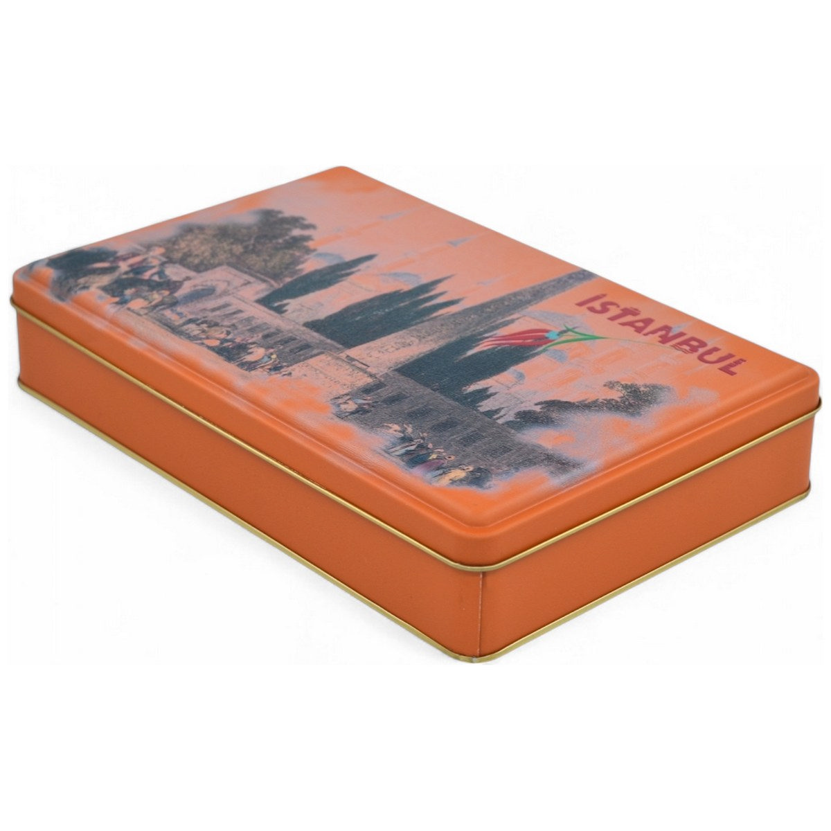 Custom Printed 170x260x45 mm Matte Orange Rectangular Tin Box