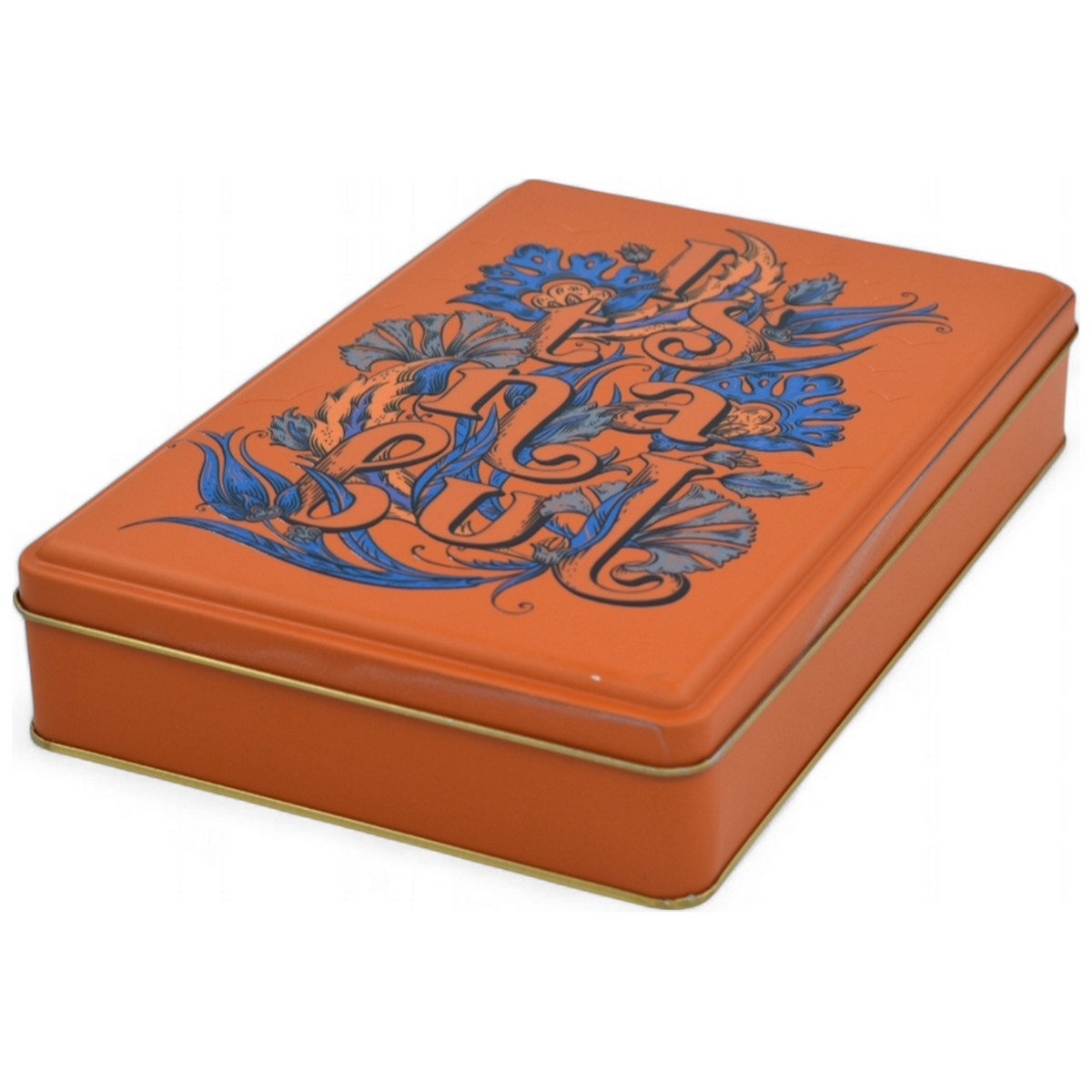Custom Printed 170x260x45 mm Matte Orange Rectangular Tin Box