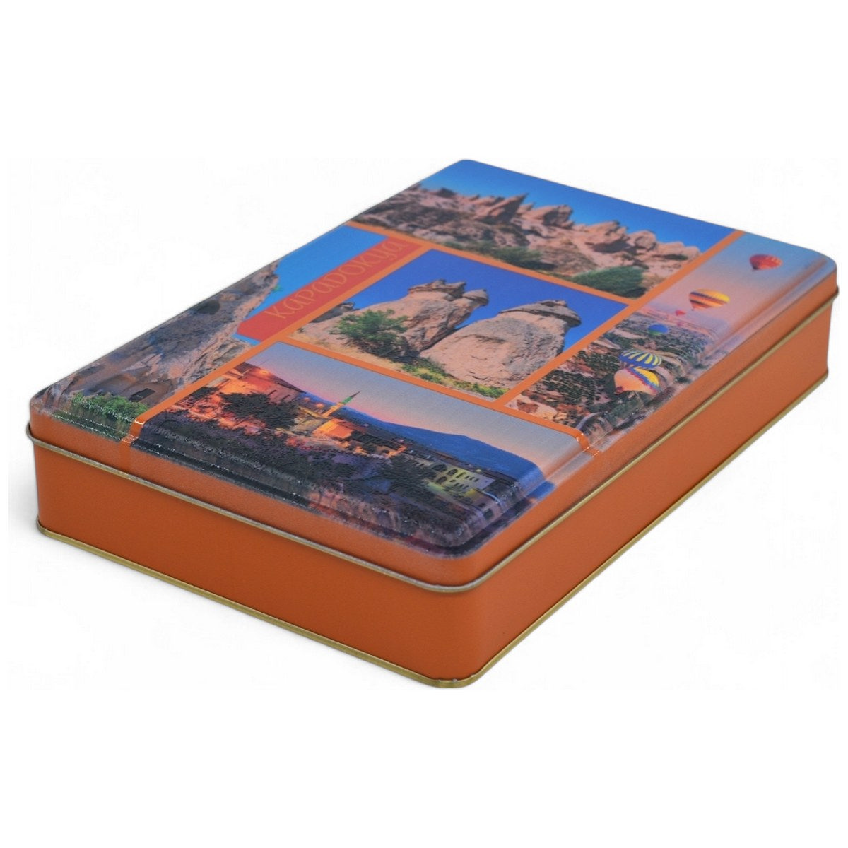 Custom Printed 170x260x45 mm Matte Orange Rectangular Tin Box