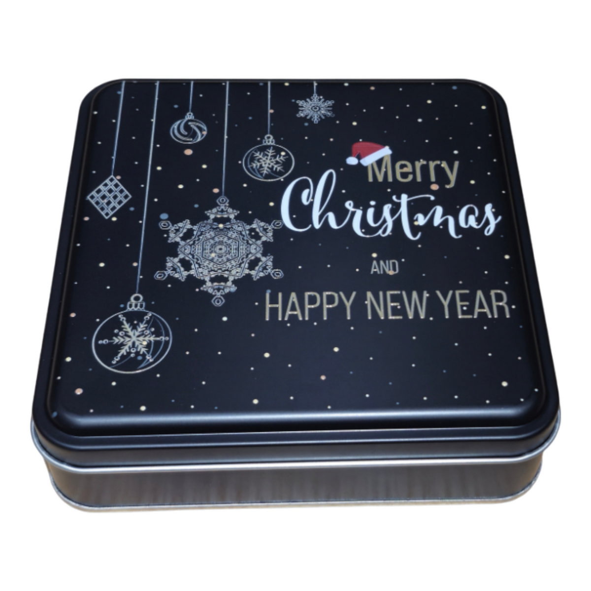 Custom Printed 218x218x40 mm Matte Black Square Tin Box