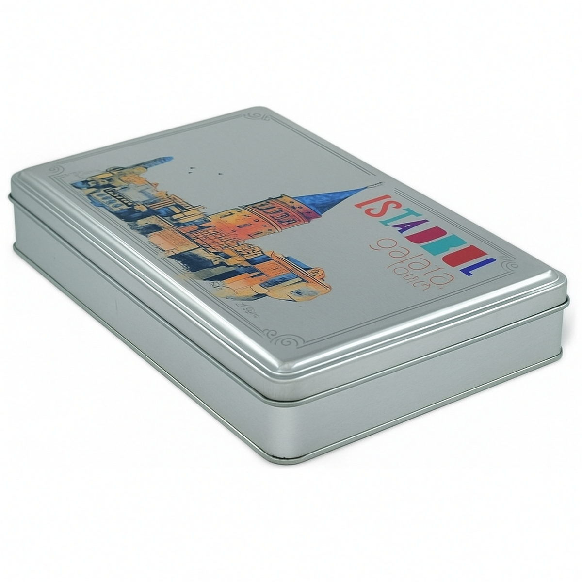 Custom Printed 200x300x46 mm Matte Silver Rectangular Tin Box