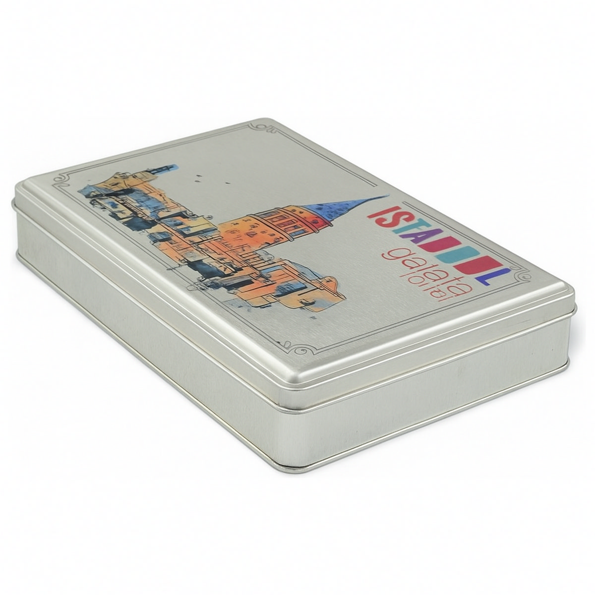 Custom Printed 200x300x46 mm Matte Silver Rectangular Tin Box