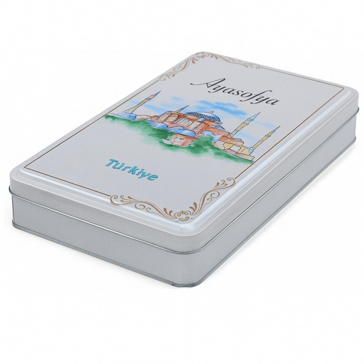 Custom Printed 200x300x46 mm Matte Silver Rectangular Tin Box