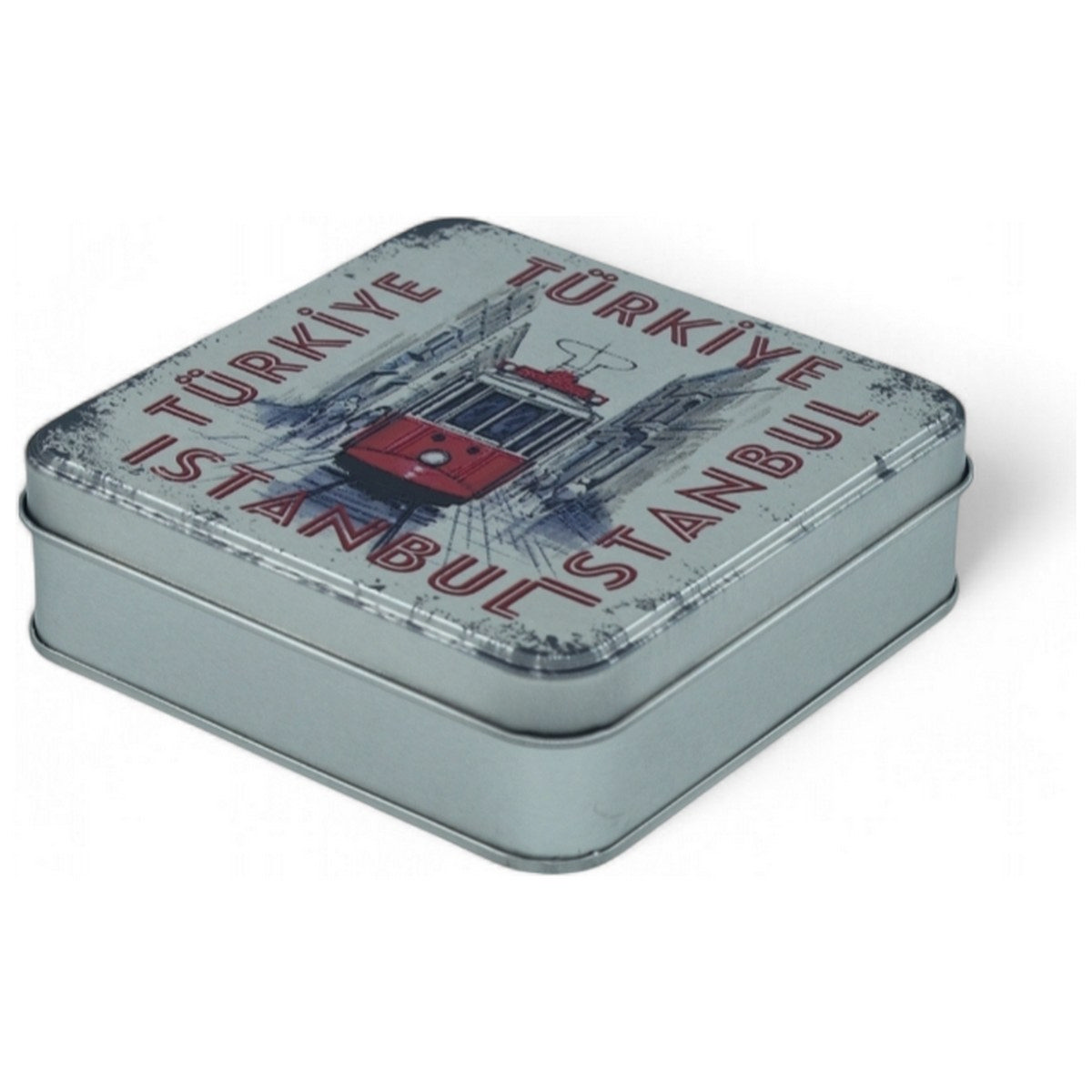 Custom Printed 120x120x40 mm Matte Silver Square Tin Box