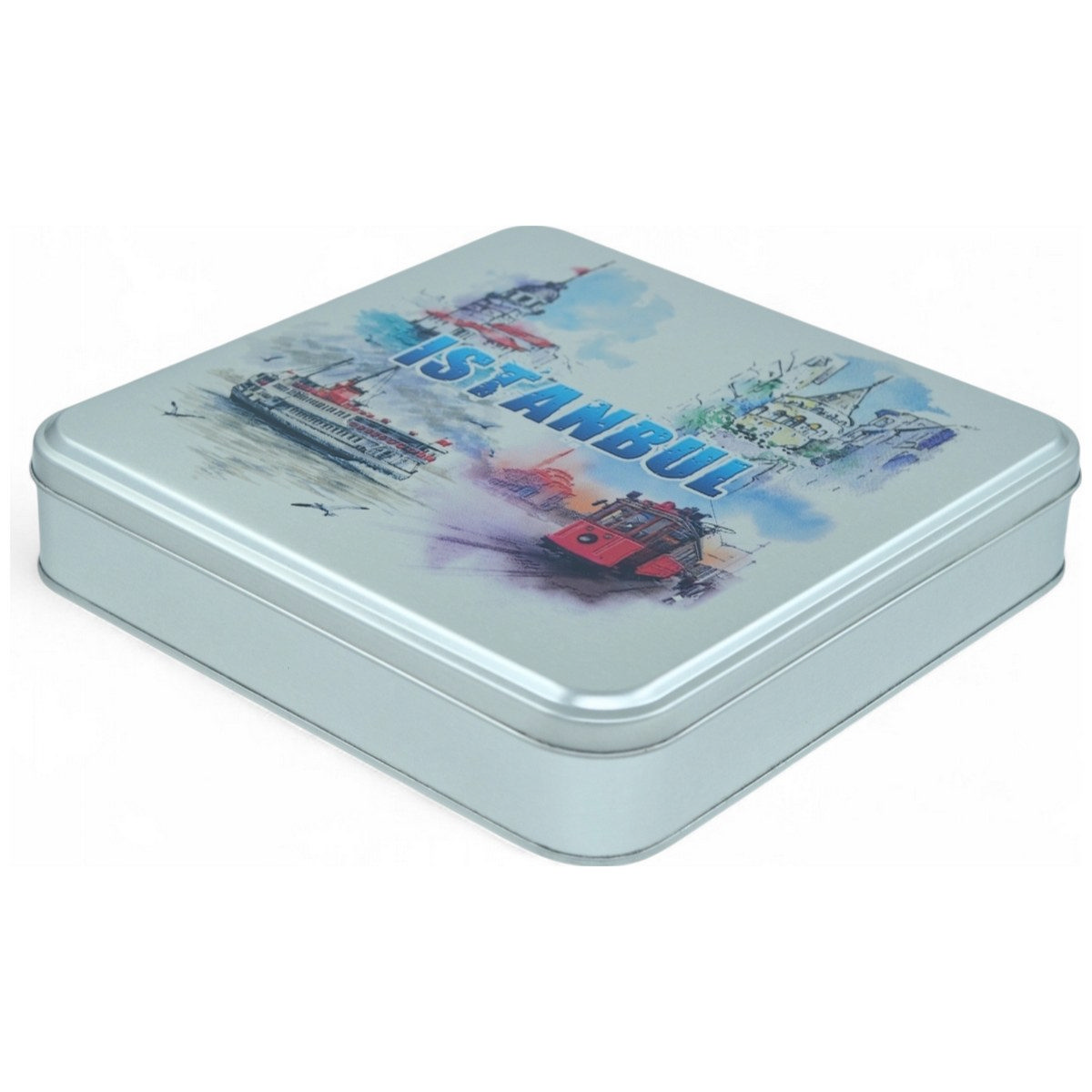 Custom Printed 120x120x40 mm Matte Silver Square Tin Box