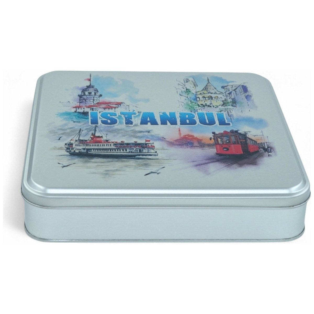 Custom Printed 120x120x40 mm Matte Silver Square Tin Box
