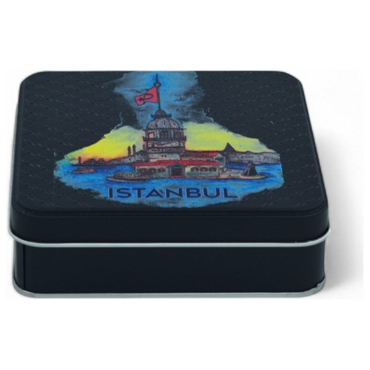 Custom Printed 120x120x40 mm Matte Black Square Tin Box