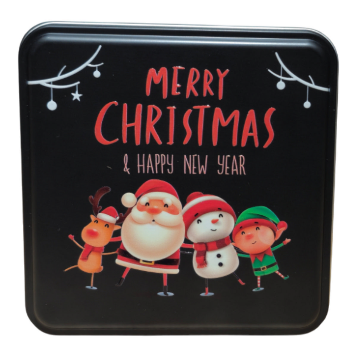 Custom Printed 120x120x40 mm Matte Black Square Tin Box