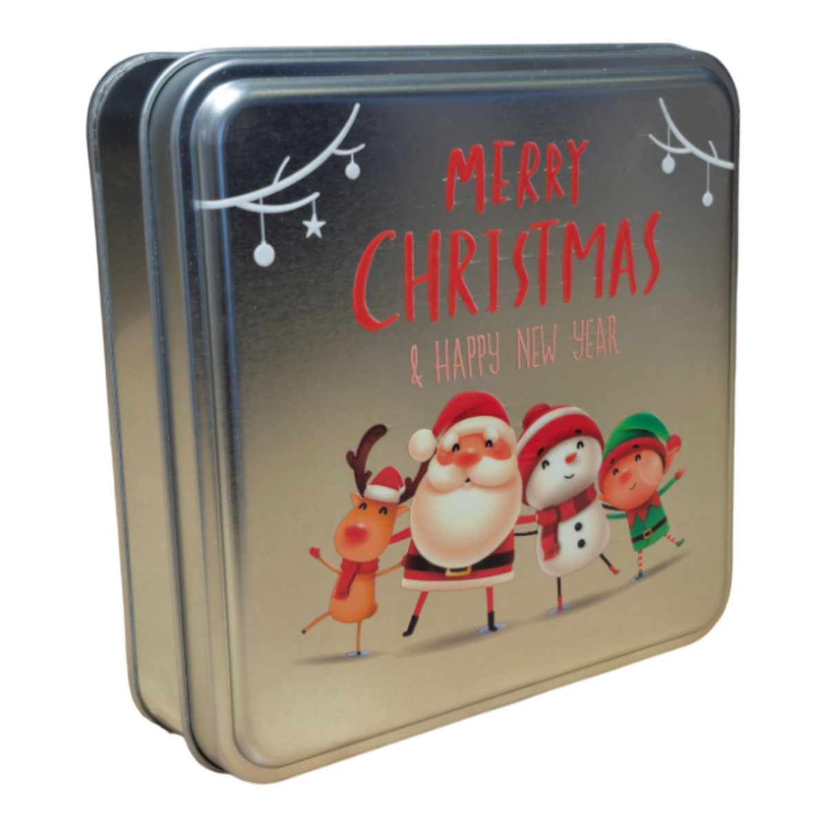 Custom Printed 158x158x40 mm Matte Silver Square Tin Box