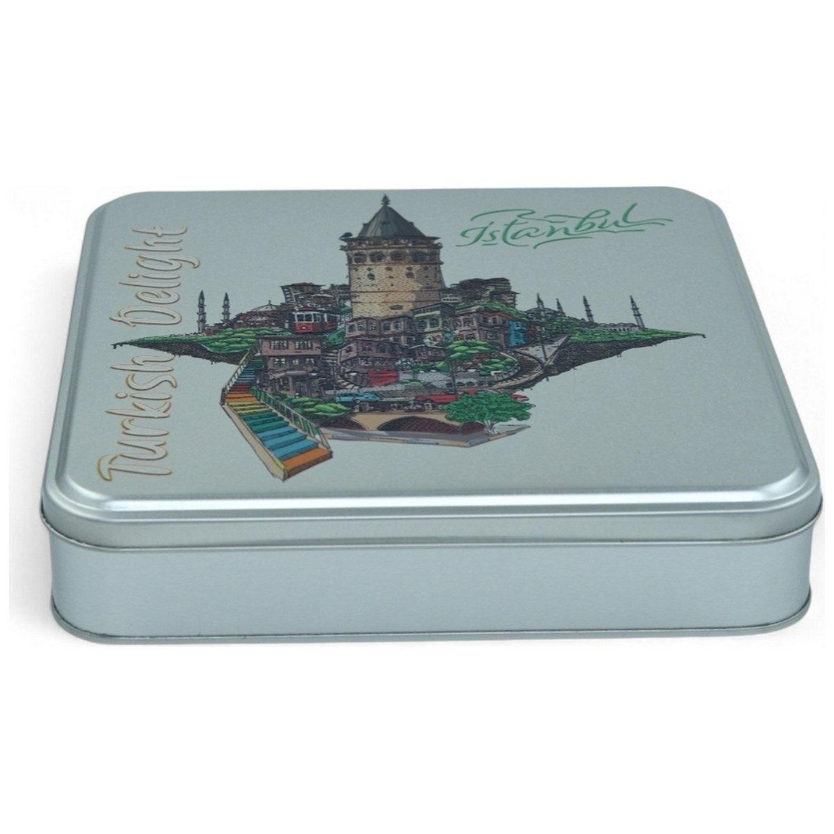 Custom Printed 158x158x40 mm Matte Silver Square Tin Box