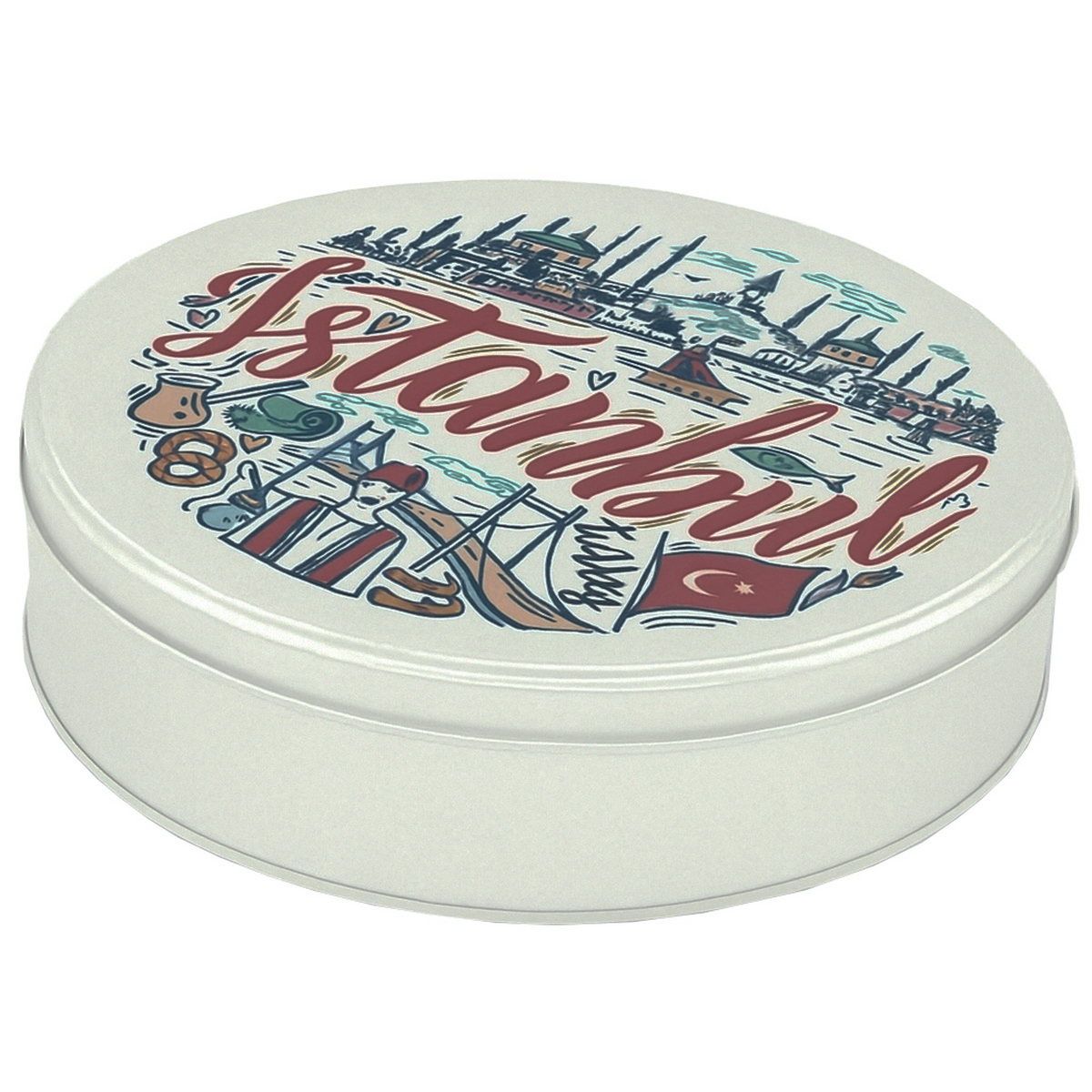 Custom Printed Dia 215 x H 55 mm Matte White Round Tin Box