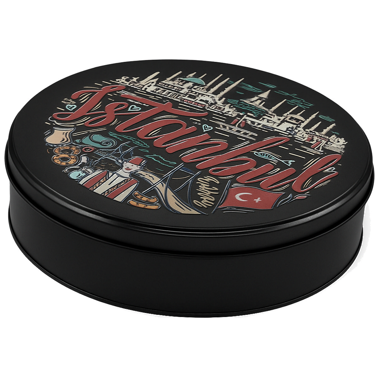 Custom Printed Dia 215 x H 55 mm Matte Black Round Tin Box