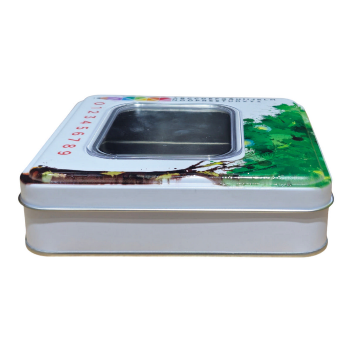 Custom Printed 160x160x40 mm Silver Square Tin Box with Window
