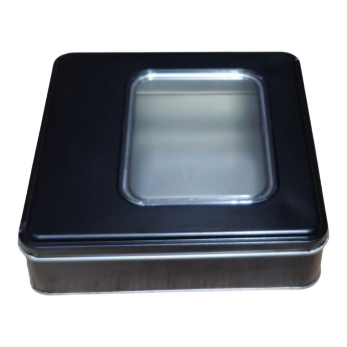 Custom Printed 160x160x40 mm Silver Square Tin Box with Window