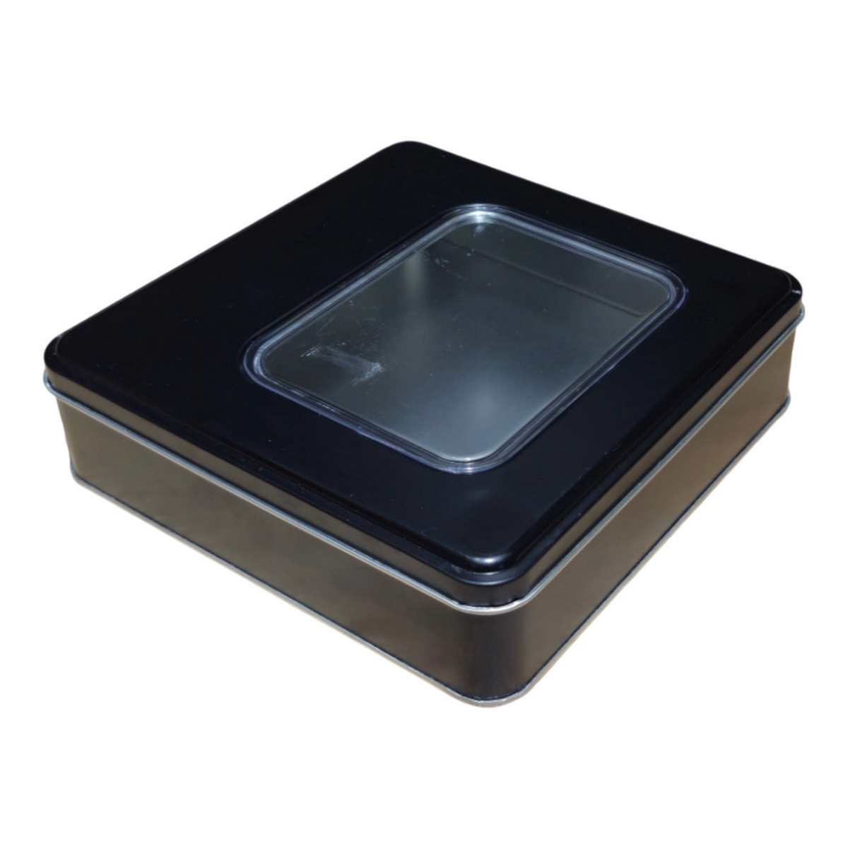 Custom Printed 160x160x40 mm Silver Square Tin Box with Window