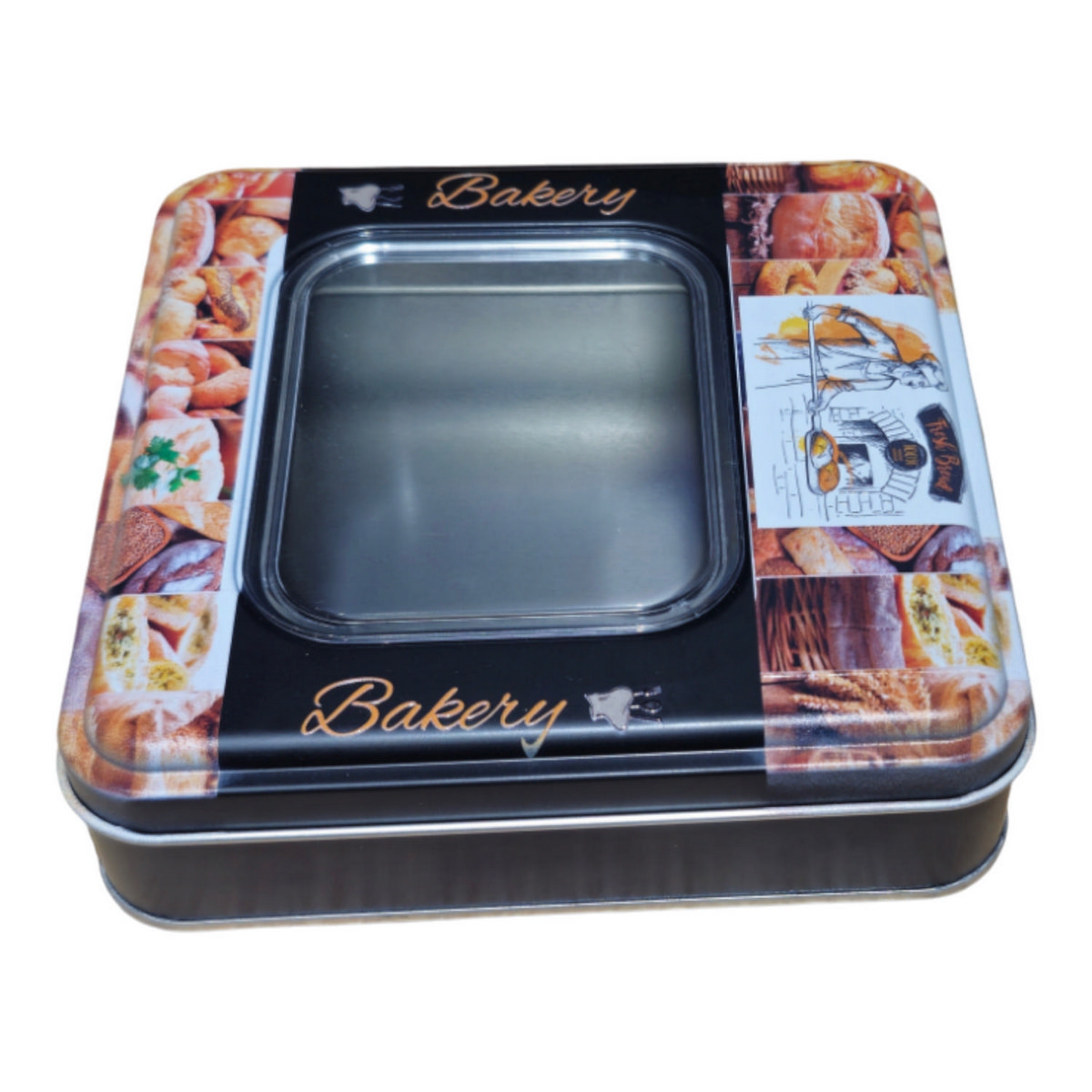 Custom Printed 198x198x45 mm Square Tin Box with Window