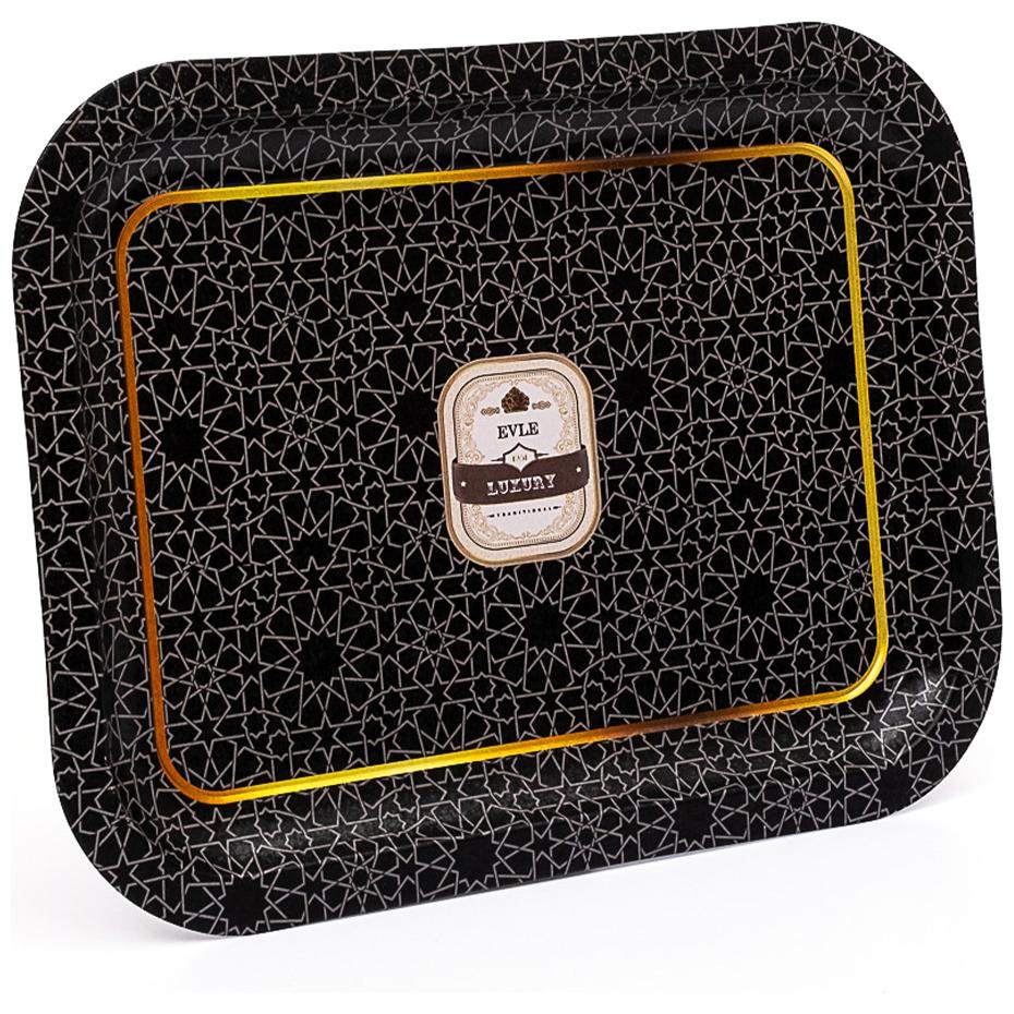 233 x 307 mm Rectangular Metal Tray gold geometric pattern black background