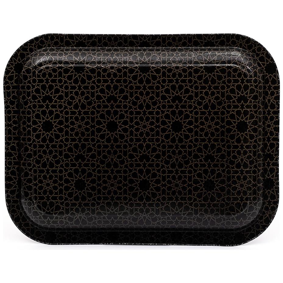 233 x 307 mm Rectangular Metal Tray gold geometric pattern black background