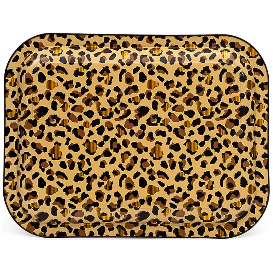 233 x 307 mm Rectangular Metal Tray Gold Leopard Print Pattern