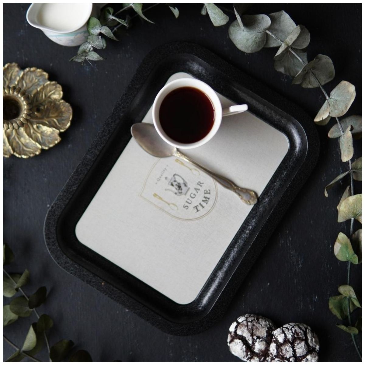 233 x 307 mm Rectangular Metal Tray Vintage Café-Inspired Linen Texture Design
