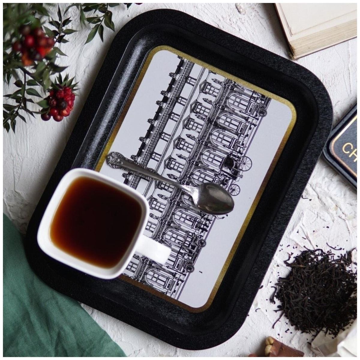 233 x 307 mm Rectangular Metal Tray vintage cityscapes illustration