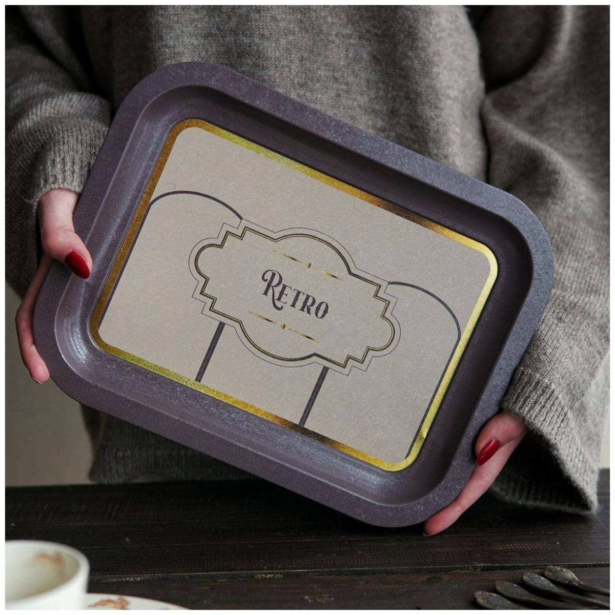 233 x 307 mm Rectangular Metal Tray Retro