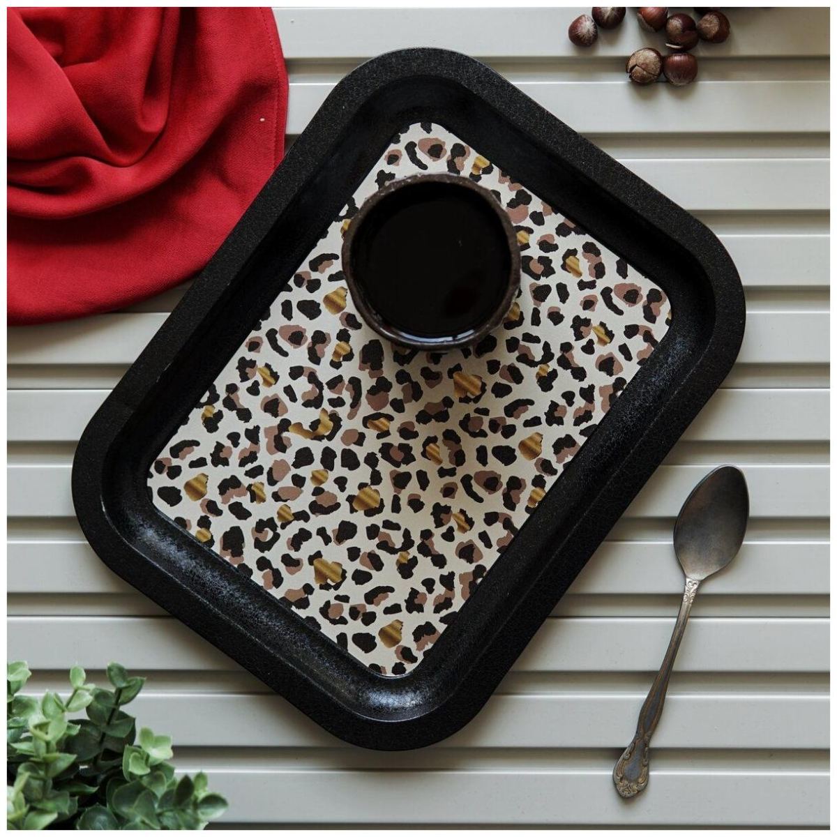233 x 307 mm Rectangular Metal Tray Gold Leopard Print Pattern