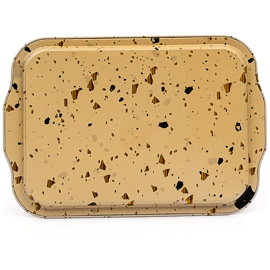 215x316 mm Rectangular Metal Tray Handle Terrazzo Cream
