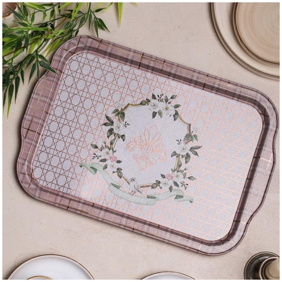 215x316 mm Rectangular Metal Tray Handle Rosy