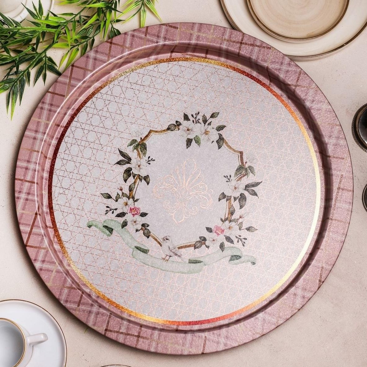  Ø370 mm Round Metal Tray  Rosy