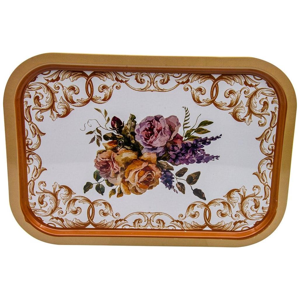 285x400 mm Rectangular Metal Tray Gül Kahve Desen