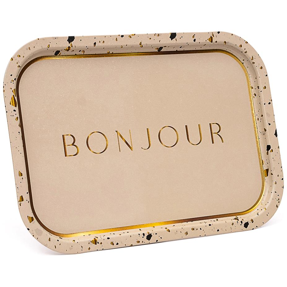 285x400 mm Rectangular Metal Tray Terrazzo Cream