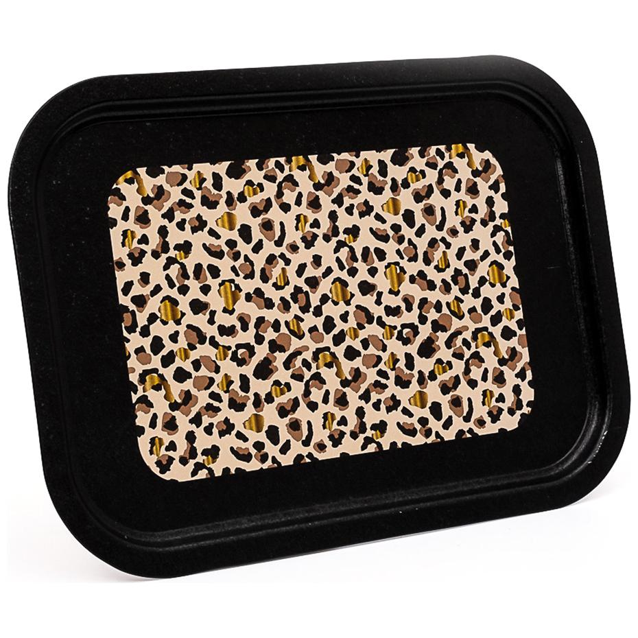 285x400 mm Rectangular Metal Tray Gold Leopard Print Pattern