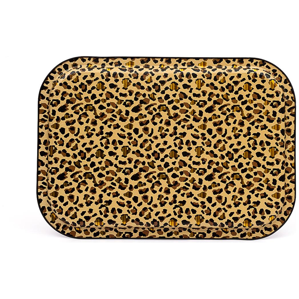285x400 mm Rectangular Metal Tray Gold Leopard Print Pattern