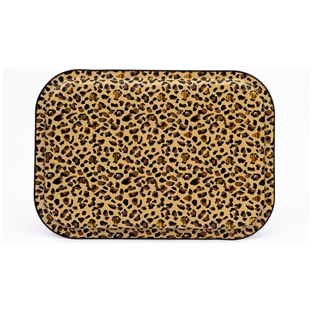285x400 mm Rectangular Metal Tray Gold Leopard Print Pattern