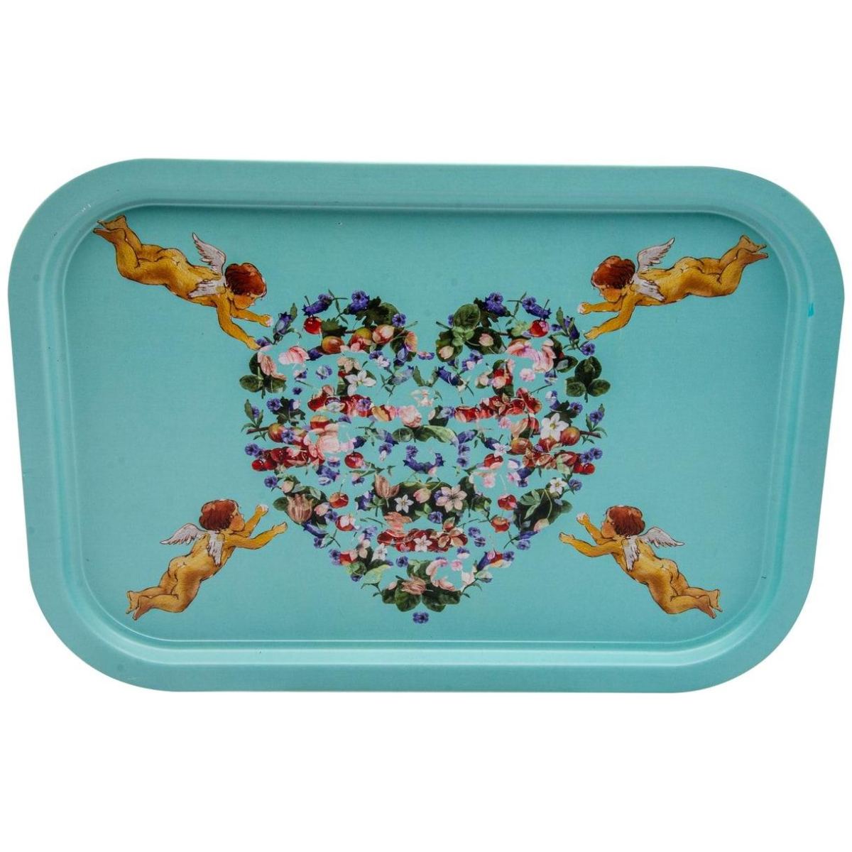 285x400 mm Rectangular Metal Tray Cherubic Floral Heart