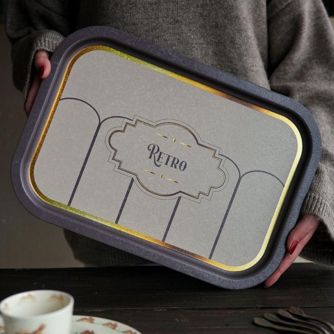 285x400 mm Rectangular Metal Tray Retro