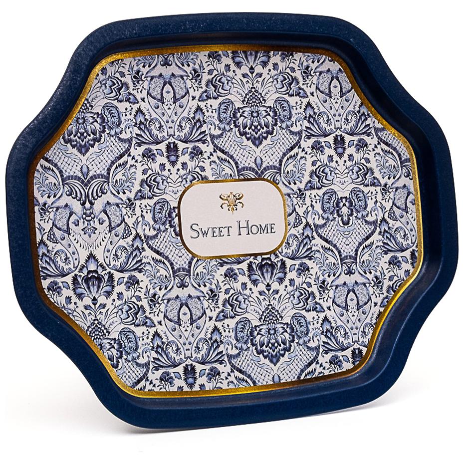 Curved wavy edge Tray 278x332 mm Azulejo-Inspired Blue & White Decorative Pattern