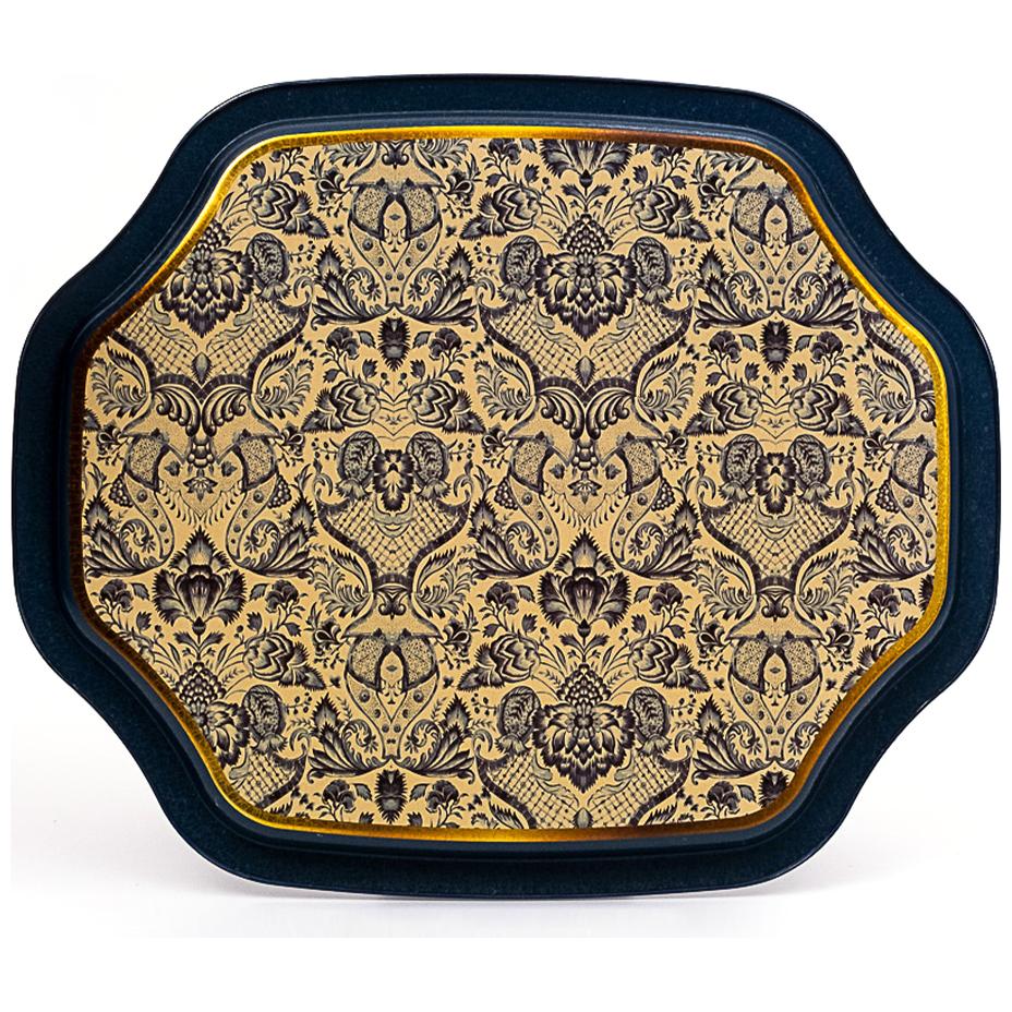 Curved wavy edge Tray 278x332 mm Azulejo-Inspired Blue & White Decorative Pattern