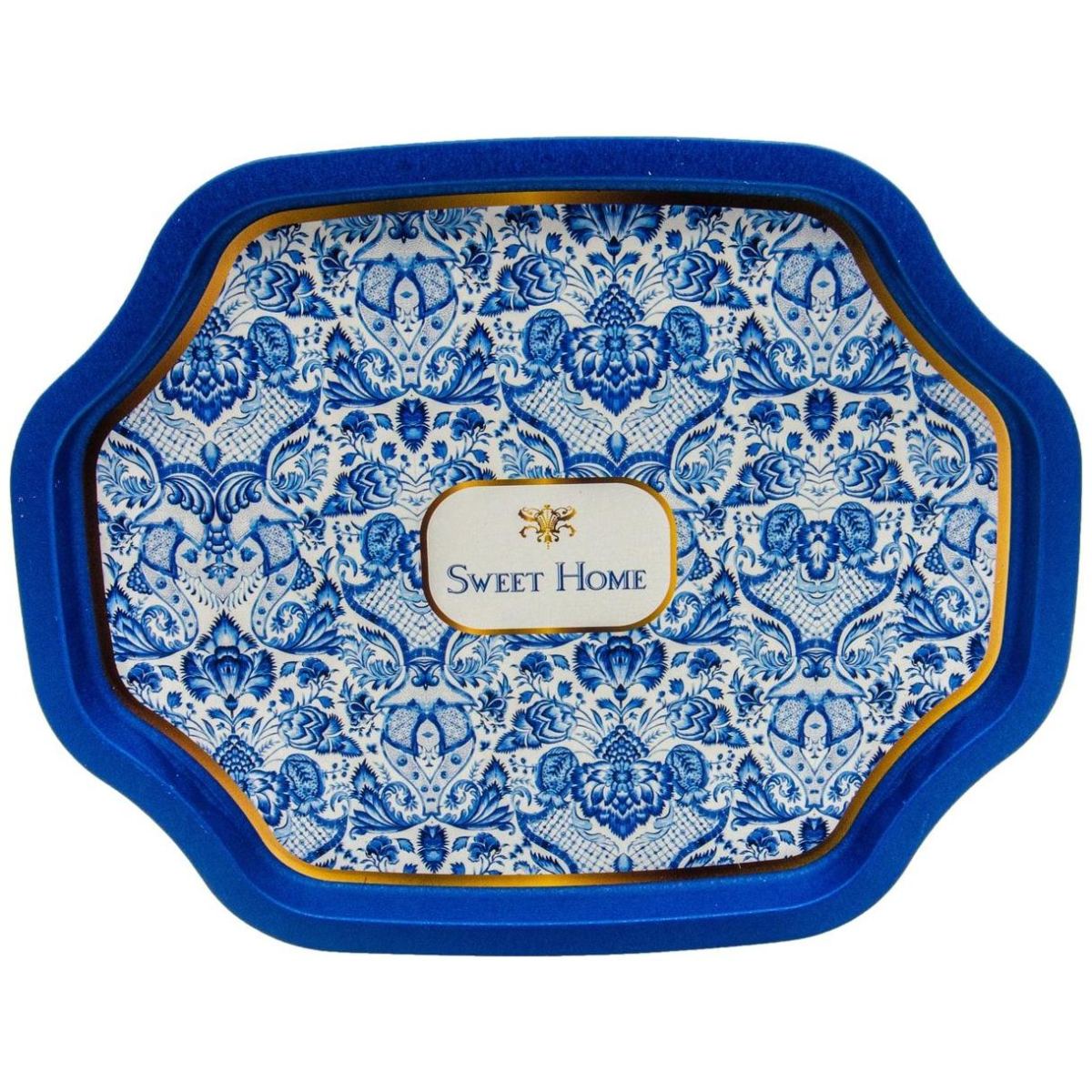 Curved wavy edge Tray  278x332 mm Azulejo-Inspired Blue &amp; White Decorative Pattern