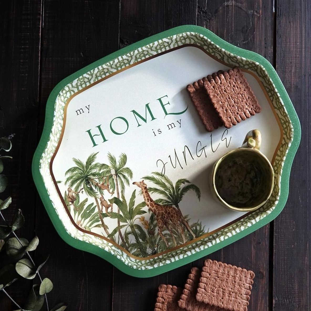 Curved wavy edge Tray  278x332 mm Tropical Jungle – A Lush Paradise of Nature &amp; Wildlife