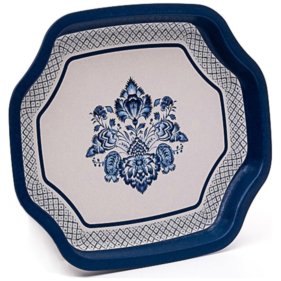 Curved wavy edge Tray  160x190 mm Azulejo-Inspired Blue &amp; White Decorative Pattern