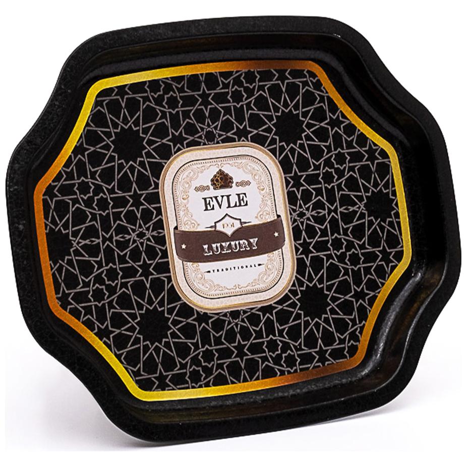 Curved wavy edge Tray 160x190 mm gold geometric pattern black background