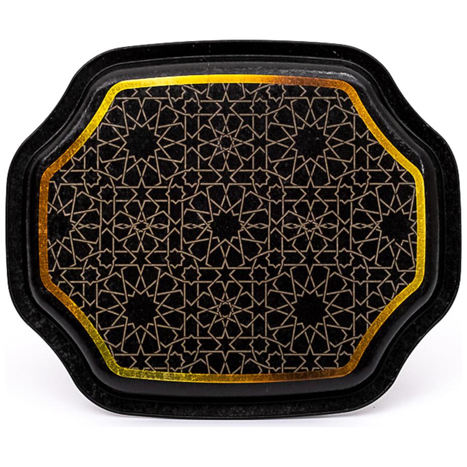 Curved wavy edge Tray 160x190 mm gold geometric pattern black background