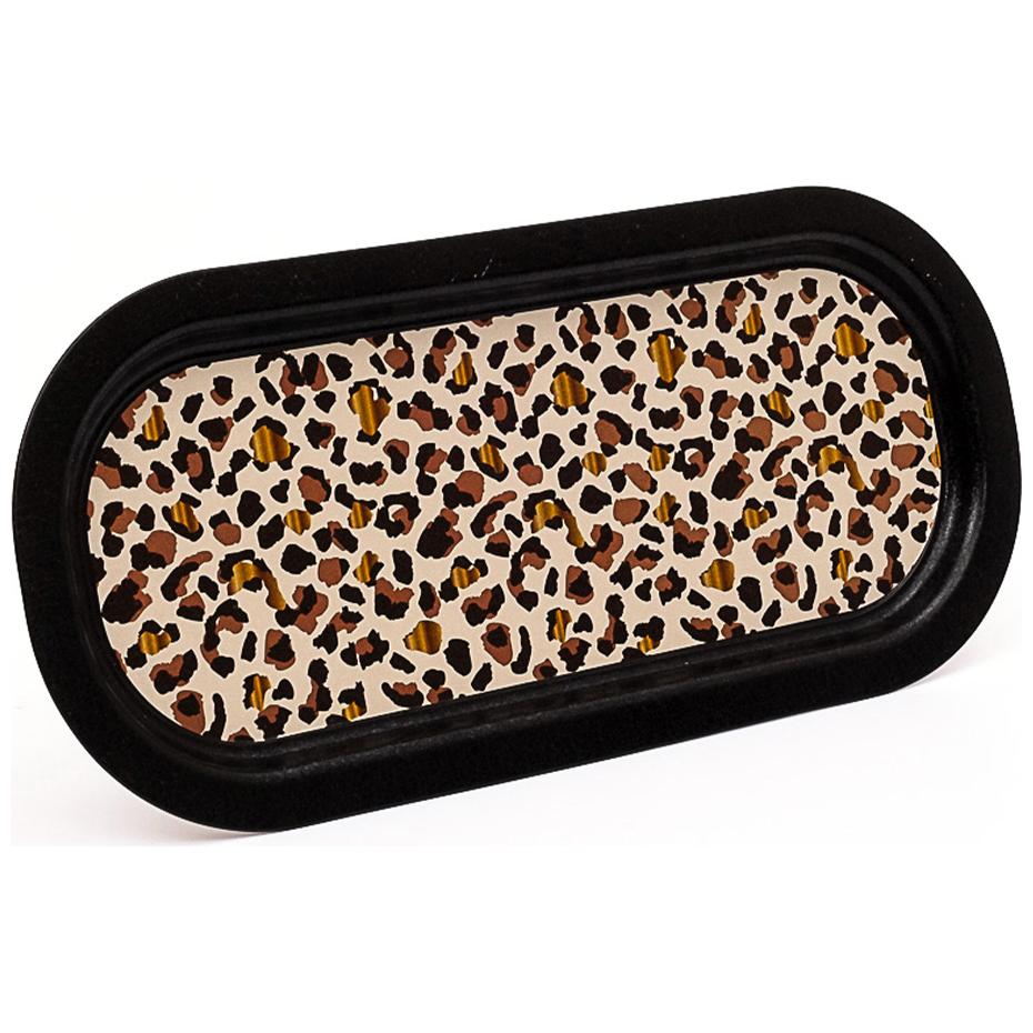 160x350 mm Rectangular Metal Tray Gold Leopard Print Pattern
