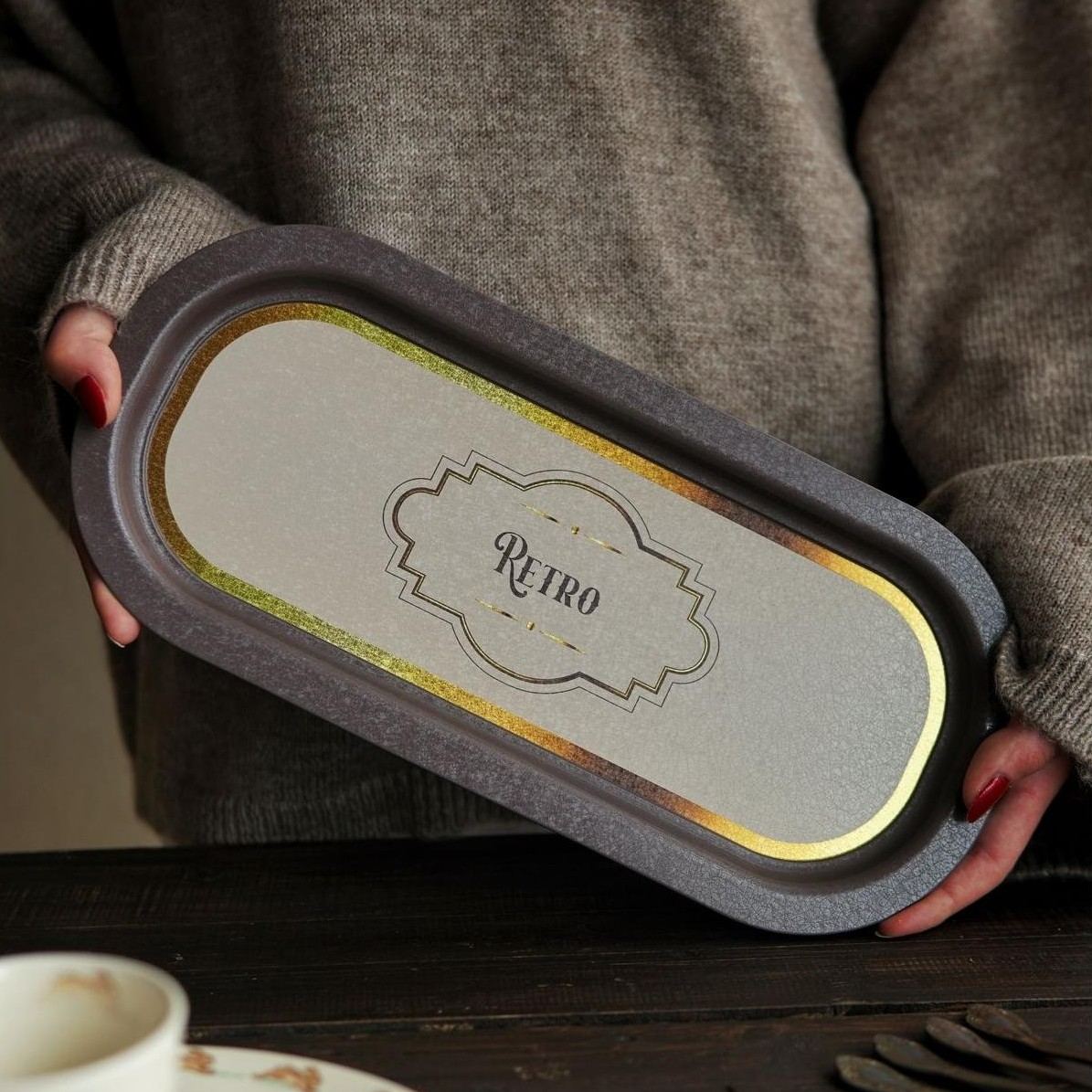 160x350 mm Rectangular Metal Tray Retro