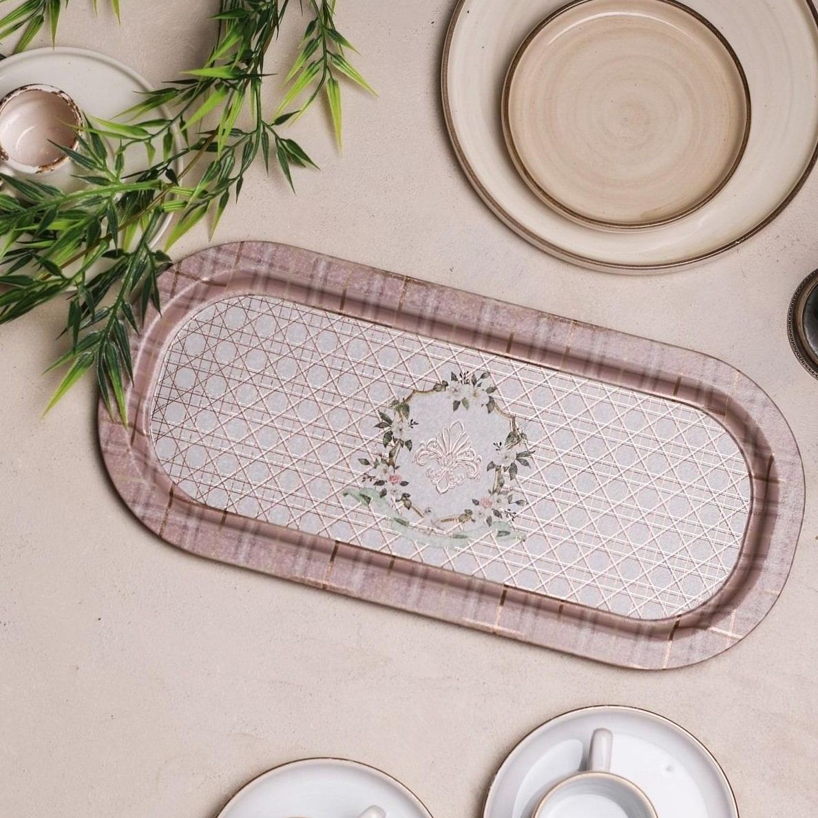 160x350 mm Rectangular Metal Tray Rosy