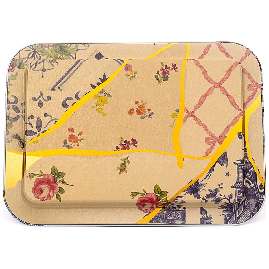 310x430 mm Metal Rectangular Tray Kintsugi Gold vein Flower